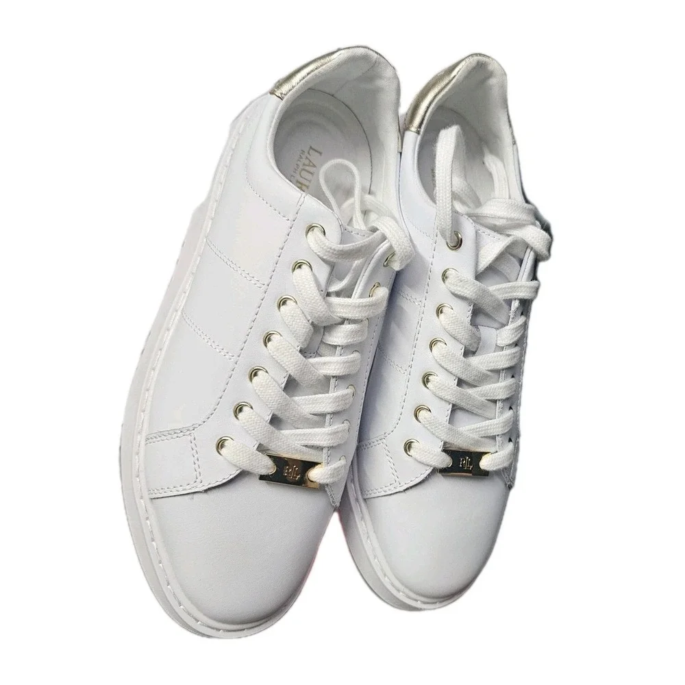 Polo Lauren‎ Ralph Lauren Women's Angeline White/Gold LOGO Sneakers 10B NIB RARE